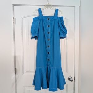 10 Crosby Derek Lam Azul Santorini Blue Cold Shoulder Cotton Tiered Midi Dress